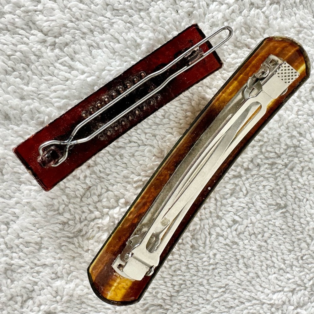 Vintage Brown & Gold Hair Barrettes - Picture 10 of 11